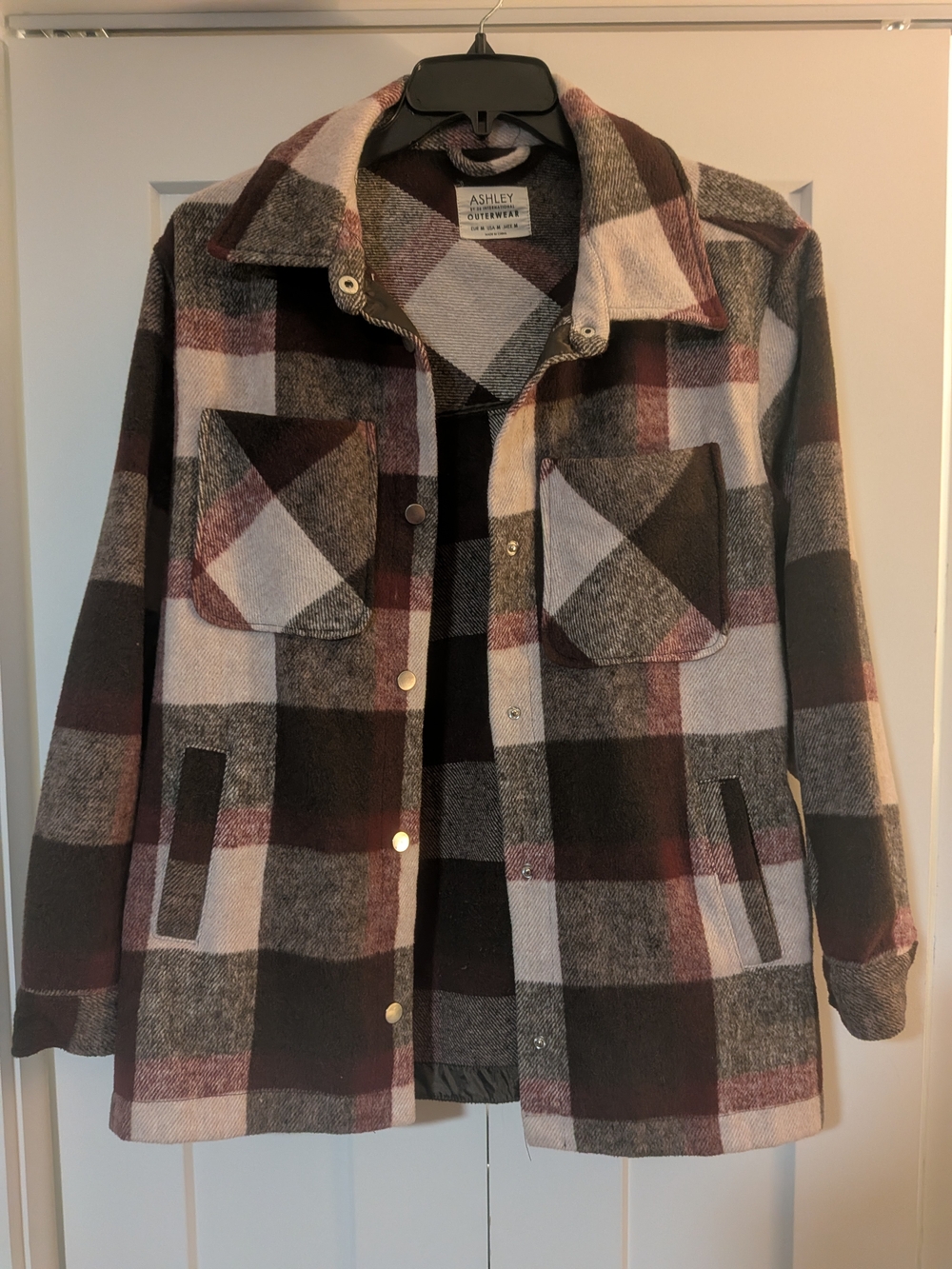 ASHLEY By 26 International Women's Plaid Burgundy/White Long Sleeve Shirt Size M